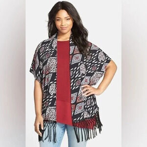 Vince Camuto Marrakesh Tapestry Fringed Open Front Cardigan